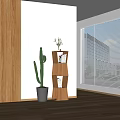Wooden Geometric Bookcase With Books And Cactus In Bright Interior Near Window