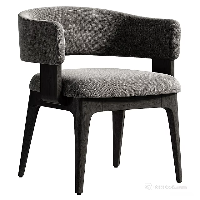 Modern Dark Solid Wood Dining Chair With Soft Grey Fabric Upholstery For Home Dining Rooms 3d model 