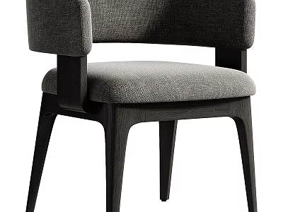 Modern Dark Solid Wood Dining Chair With Soft Grey Fabric Upholstery For Home Dining Rooms 3d model