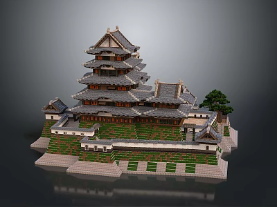 Ancient Architecture Traditional Multi Tiered Tower With Gray Tiles Wooden Frames And Green Walls 3d model