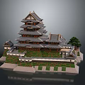 Ancient Architecture Traditional Multi Tiered Tower With Gray Tiles Wooden Frames And Green Walls