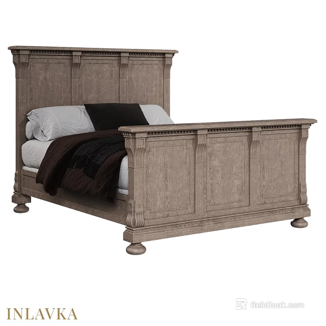 Vintage Classic Wooden Double Bed With Ornate Carved Headboard And Decorative Footboard 3d model 