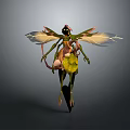 Magical Animal 3D Render With Green Body Transparent Yellow Wings And Leaf Features