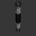 Futuristic Spiked Double Ended Weapon with Metallic Silver Rings Black Body and Red Lights