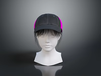 Black And Pink Trucker Hat With Mesh Panels On Mannequin Head 3d model