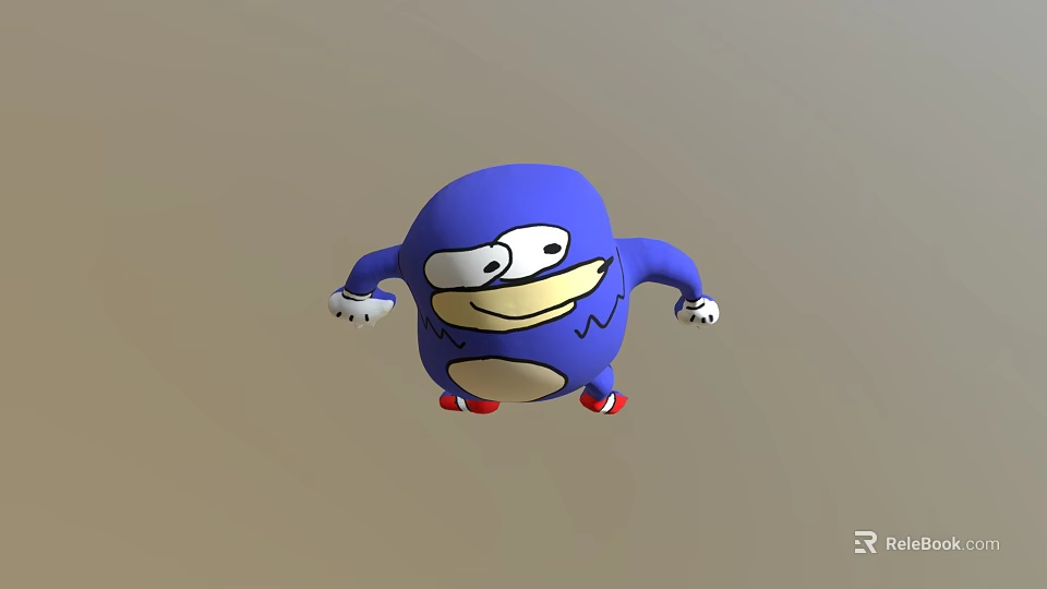 Cute Blue Chubby Cartoon Character With White Eyes Yellow Belly And Red Shoes 3d model 