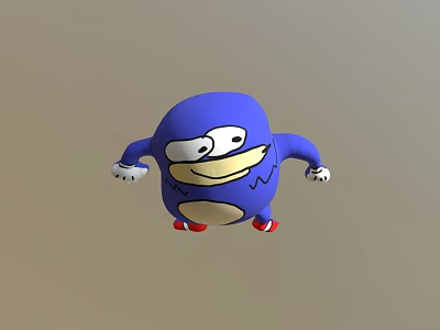 Cute Blue Chubby Cartoon Character With White Eyes Yellow Belly And Red Shoes 3d model