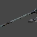 Medieval Battle Axe Featuring Wooden Handle Metal Blade Decorative Spikes And Green Gemstone