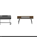Modern Four Different Desk Designs With Wooden Tops Metal Legs And Multiple Drawers