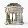 Stone Dome Structure With Columns And Climbing Green Vines Around It 3d model