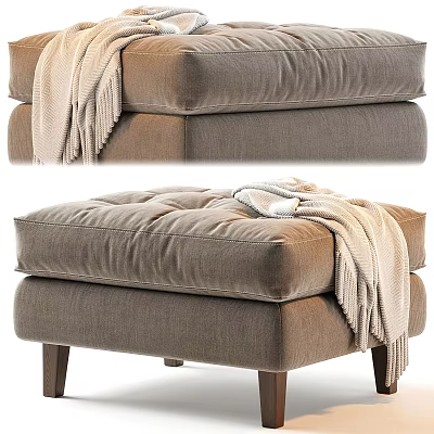 Cozy Taupe Ottoman With Tufted Cushion Soft Blanket And Wooden Legs 3d model Cozy Taupe Ottoman With Tufted Cushion Soft Blanket And Wooden Legs 3d model