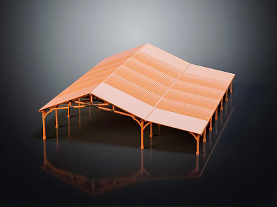 Orange Roof Industrial Factory Building With Metal Support Structure 3d model