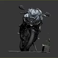 Black Sporty Motorcycle With Racing Design On Platform Against Gray Background