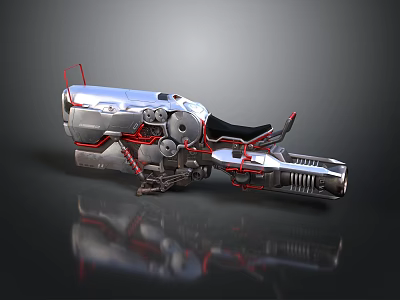 Futuristic Advanced Weapon With Silver Metallic Body And Red Mechanical Accents 3d model
