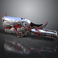 Futuristic Advanced Weapon With Silver Metallic Body And Red Mechanical Accents