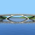 Modern Bridge Spanning River With Reflection In Blue Sky And Green Grass 3d model