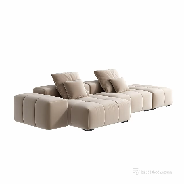 Modern Beige Modular Sectional Sofa With Plush Cushions And Comfortable Design 3d model