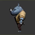 Blue Rhino Cartoon Character Wearing Yellow Sweater Brown Pants And Tie