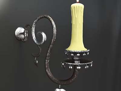 Vintage Wrought Iron Wall Sconce With Curved Metal Frame And Decorative Candle Holder 3d model