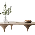 Modern Stylish Coffee Table With Irregular Shape Decorative Glass Vase Olive Branches And Nut Bowl
