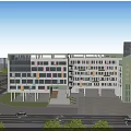Modern School Building With Colorful Windows Trees And Road In Front