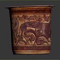 Reddish Brown Decorative Pottery Container With Intricate Animal Patterns For Home Decoration Use
