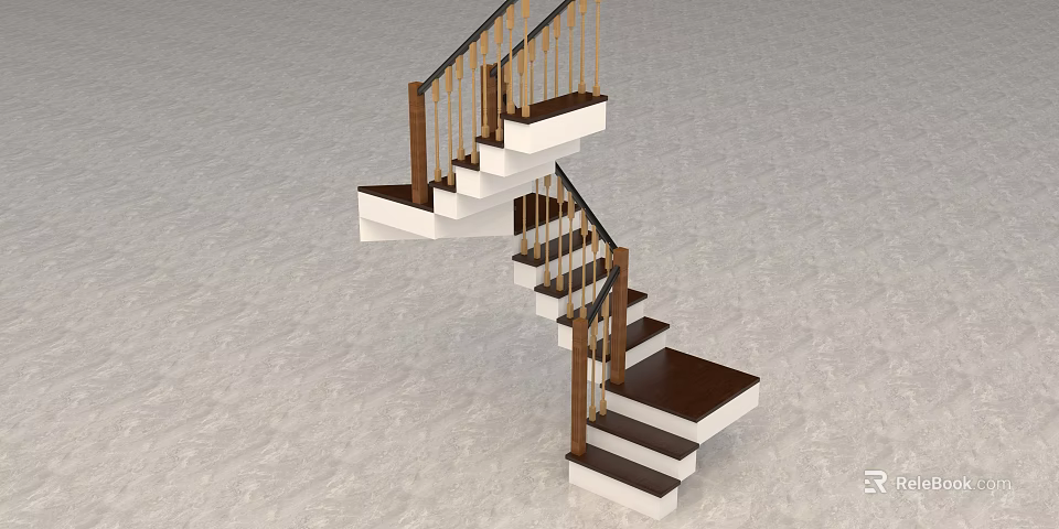 Modern Spiral Staircase With Wooden Steps White Risers And Metal Handrail 3d model 