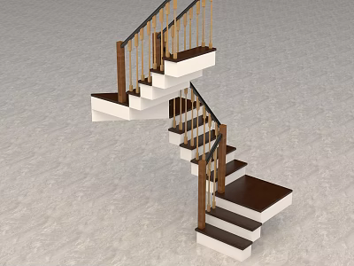 Modern Spiral Staircase With Wooden Steps White Risers And Metal Handrail 3d model