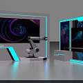 Modern Commercial Equipment Display Stand With Robotic Arm Large Screen And Blue Lighting