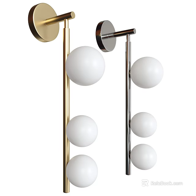 Modern Minimalist Wall Lamp With Gold Silver Metal Rods And Three White Spherical Shades 3d model 