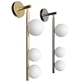 Modern Minimalist Wall Lamp With Gold Silver Metal Rods And Three White Spherical Shades
