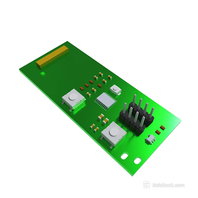Green Circuit Board With Electronic Components Chip Connector Resistors And Capacitors 3d model