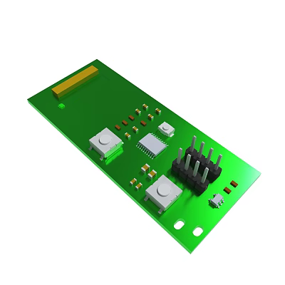 Green Circuit Board With Electronic Components Chip Connector Resistors And Capacitors 3d model