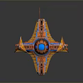 Futuristic Sci Fi Vehicle With Colorful Orange Blue Red Design And Wing Like Structures