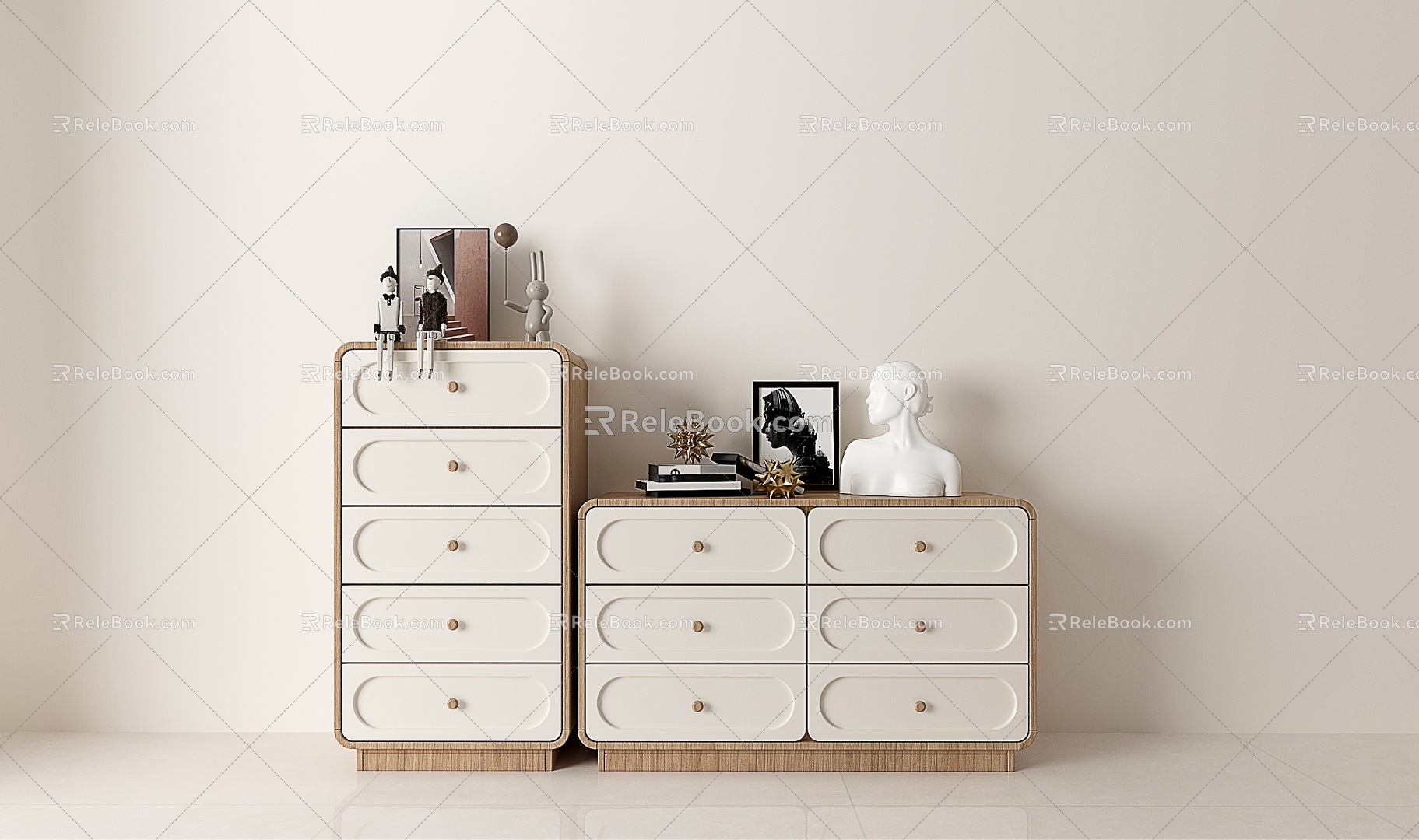 Simple Log Cream Style Five-drawer Cabinet Six or Eight Bedroom Living Room Wall End-of-bed Storage Entrance Sideboard Cabinet Storage Cabinet model