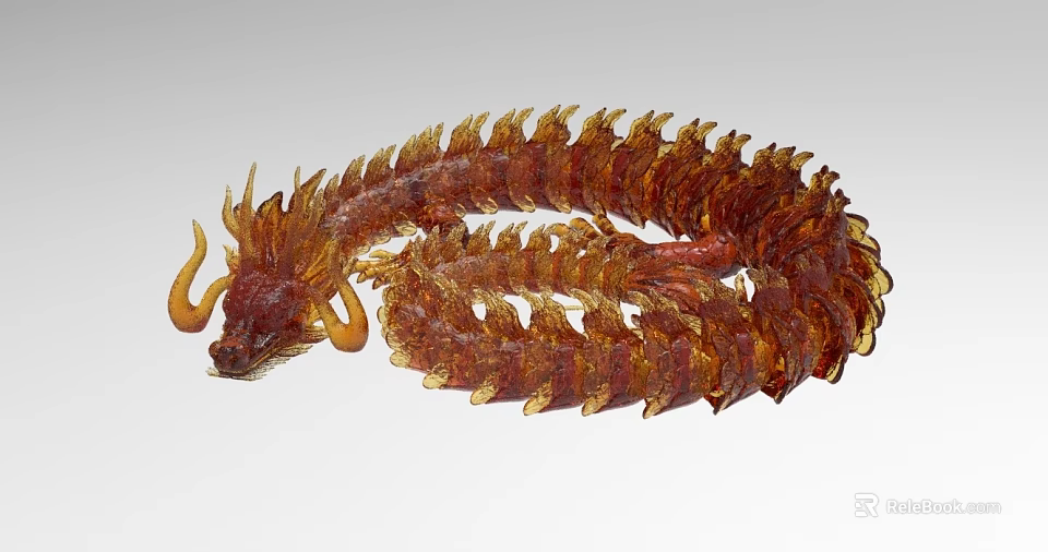 Dragon Shaped Decorative Ornament Set With Translucent Reddish Brown Scaled Design And Coiled Structure 3d model