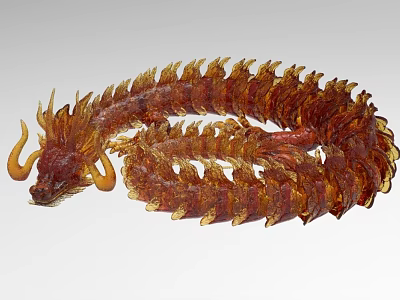 Dragon Shaped Decorative Ornament Set With Translucent Reddish Brown Scaled Design And Coiled Structure 3d model