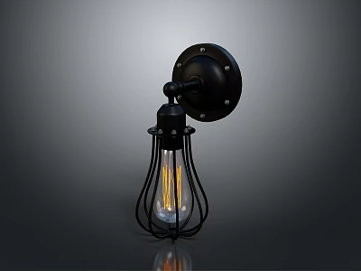 Black Wall Mounted Metal Lamp With Vintage Illuminated Bulb And Frame 3d model