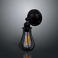 Black Wall Mounted Metal Lamp With Vintage Illuminated Bulb And Frame
