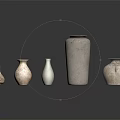 Various Stylish Ceramic Vases With Different Colors And Reflections On Black Background