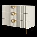 Modern Entryway Side Cabinet with Three Drawers Golden Fan Handles Vertical Stripes And Golden Legs