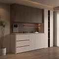 Modern Sideboard Design With Wooden Wall Cabinets LED Lighting Drawers And Potted Plant
