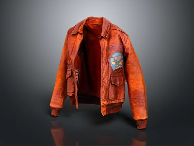 Stylish Orange Leather Jacket Featuring Zipper Pockets And Chest Badge Design 3d model