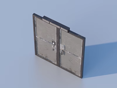 Double Panel Metal Gate With Textured Surface Lock And Hinges On Gray Background 3d model