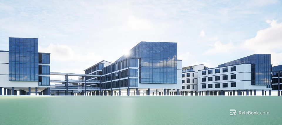 Modern School Building Architecture With Glass Facade And Multi Storey Classroom Wings 3d model 