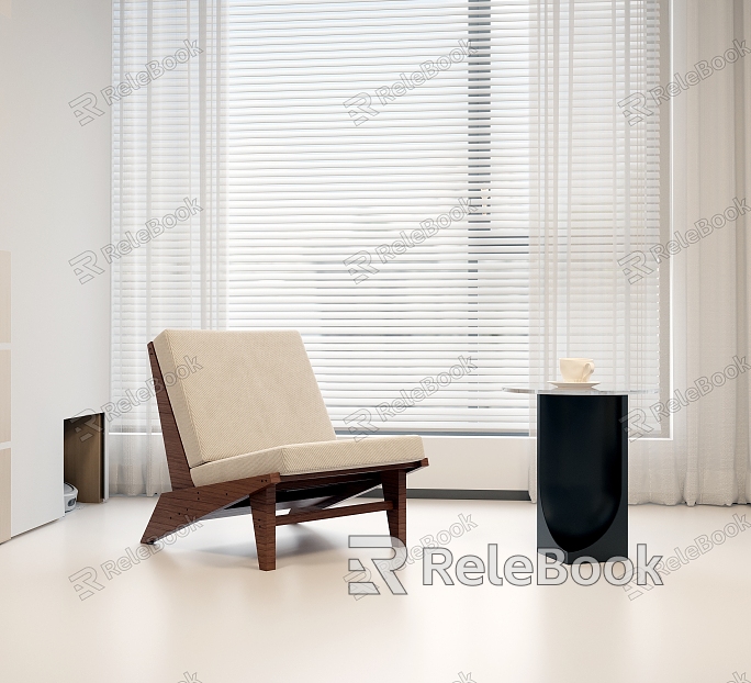 Solid Wood Single Sofa Fabric Sofa Chair Lazy Sofa Glass Coffee Table Coffee Cup Venetian Blinds model