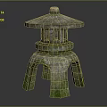 Traditional Stone Lantern Furniture With Pagoda Style Roof And Mossy Surface
