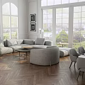 Modern Light Grey Sofa and Coffee Table Set With Spacious Bright Living Room Wooden Floor