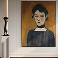 Classic Female Portrait Painting With Gold Backdrop And Dark Clothing In Modern Interior