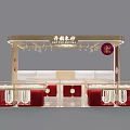 Elegant Mall Tea Counter With Red Gold Decor Hanging Lights And Glass Display Cabinets